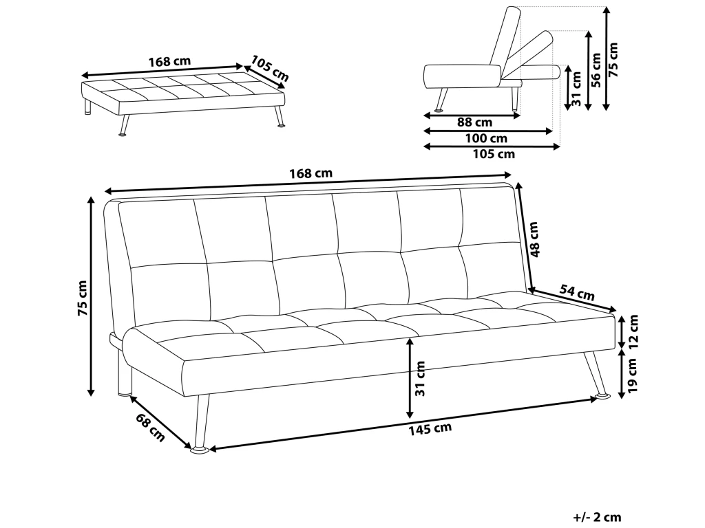Canapé Convertible 3 Places En Tissu Rouge HASLE 3 Canapé Convertible 3 Places En Tissu Rouge HASLE – Image 3