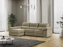 Canapé D'angle Gauche Relax électrique Avec Têtières En Tissu Beige DIDIUS