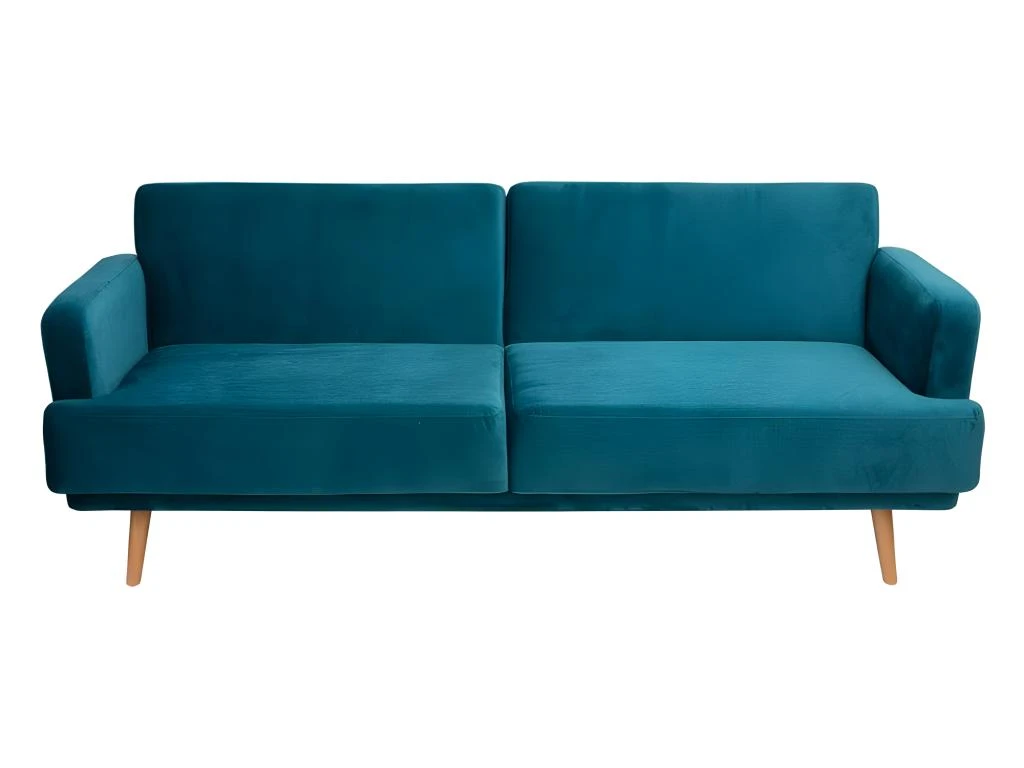Canapé 3 Places Velours Convertible Jack Atmosphera - Bleu Canard 1 Canapé 3 Places Velours Convertible Jack Atmosphera - Bleu Canard