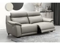 Canapé 3 Places Avec 2 Relax En 100% Tout Cuir épais Luxe Italien - 2 Relax électriques, Gris Clair. BERN