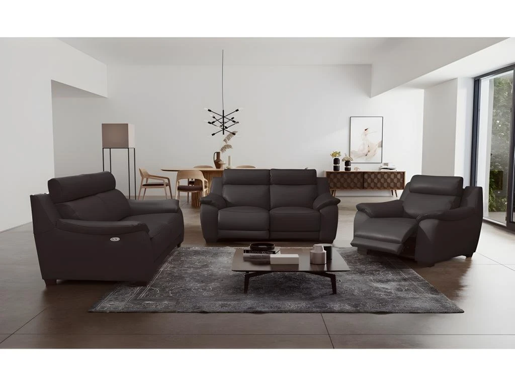 Canapé 3 Places Avec 2 Relax En 100% Tout Cuir épais Luxe Italien - 2 Relax électriques, Chocolat CLAIR. BERN 5 Canapé 3 Places Avec 2 Relax En 100% Tout Cuir épais Luxe Italien - 2 Relax électriques, Chocolat CLAIR. BERN – Image 5