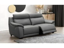 Canapé 3 Places Avec 2 Relax En 100% Tout Cuir épais Luxe Italien - 2 Relax électriques, Gris Foncé- BERN