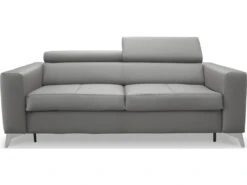 Canapé 3 Places Convertible En Cuir Italien De Luxe MOVIDA, Gris Clair