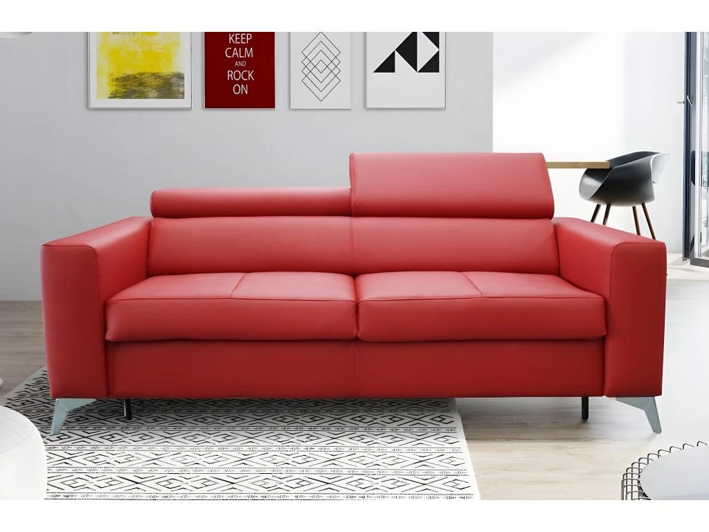 Canapé 3 Places Convertible En Cuir Italien De Luxe MOVIDA, Rouge Foncé 1 Canapé 3 Places Convertible En Cuir Italien De Luxe MOVIDA, Rouge Foncé