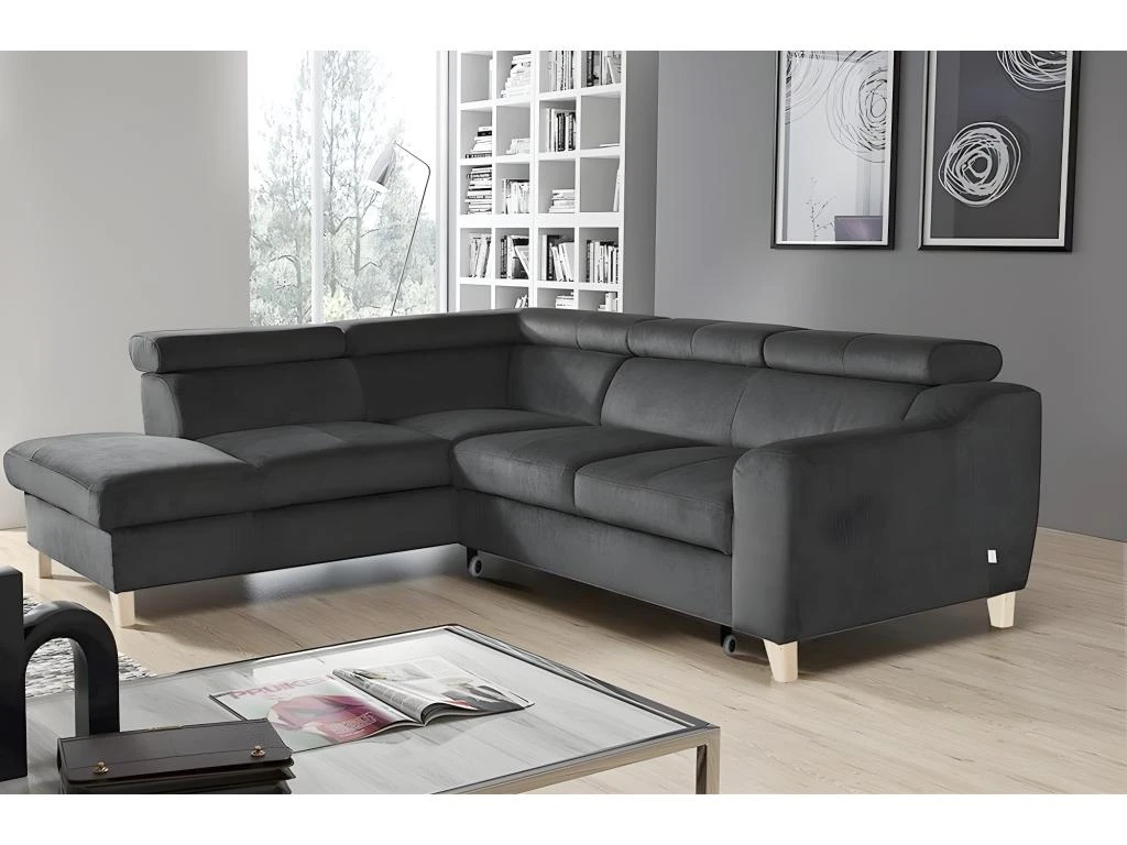 Canapé D'angle Convertible En Tissu Luxe 5 Places, ASTERIA Gris Foncé, Angle Gauche 1 Canapé D'angle Convertible En Tissu Luxe 5 Places, ASTERIA Gris Foncé, Angle Gauche