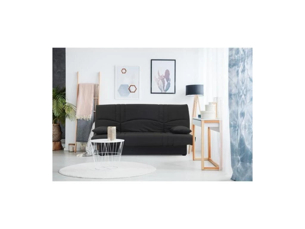 DREAM Banquette Clic Clac 3 Places - Tissu Noir - Slyle Contemporain - L 190 X P 92 Cm 3 DREAM Banquette Clic Clac 3 Places - Tissu Noir - Slyle Contemporain - L 190 X P 92 Cm – Image 3