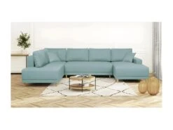 Canapé D'angle Panoramique Convertible 7 Places - Scandinave Bleu Gris - JAKOB -Deco.fr Soldes Boutique canape 12396839