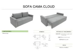 Canapé-lit CLOUD Gris Clair Convertible En Lit, Bahut. Système D'ouverture Coulissante.225x92x92cm. -Deco.fr Soldes Boutique canape 12435169