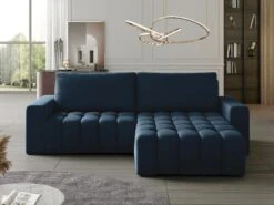 Canapé D'angle Droit Convertible En Velours Bleu Nuit ESILIA