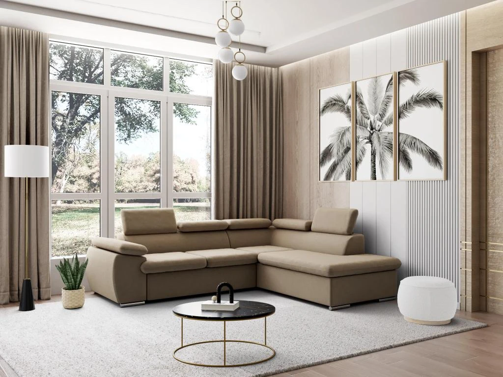 Canapé D'angle Convertible En Tissu Avec Coffre De Rangement FABIEN - Beige - Angle Droit 1 Canapé D'angle Convertible En Tissu Avec Coffre De Rangement FABIEN - Beige - Angle Droit