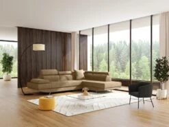 Canapé D'angle XL En Tissu ROMAIN - Beige - Angle Droit