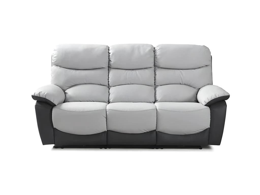 Canapé 3 Places Relax Manuel - Simili Gris Clair Et Gris Foncé - SOBRAL 1 Canapé 3 Places Relax Manuel - Simili Gris Clair Et Gris Foncé - SOBRAL