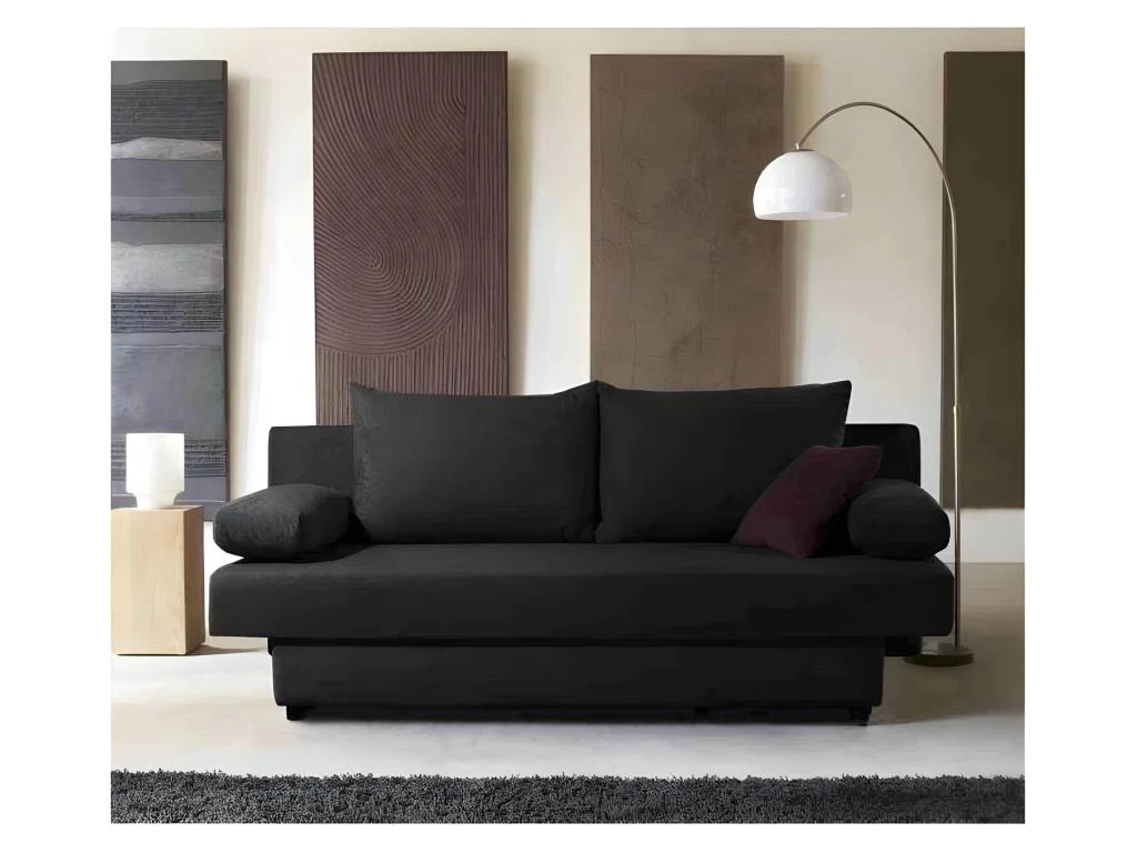 Banquette Convertible PIRY 3 Places - Tissu Noir - Classique - L 187 X P 88 Cm 2 Banquette Convertible PIRY 3 Places - Tissu Noir - Classique - L 187 X P 88 Cm – Image 2