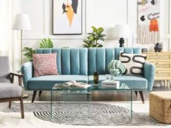 Canapé Convertible 3 Places En Velours Bleu Clair VIMMERBY