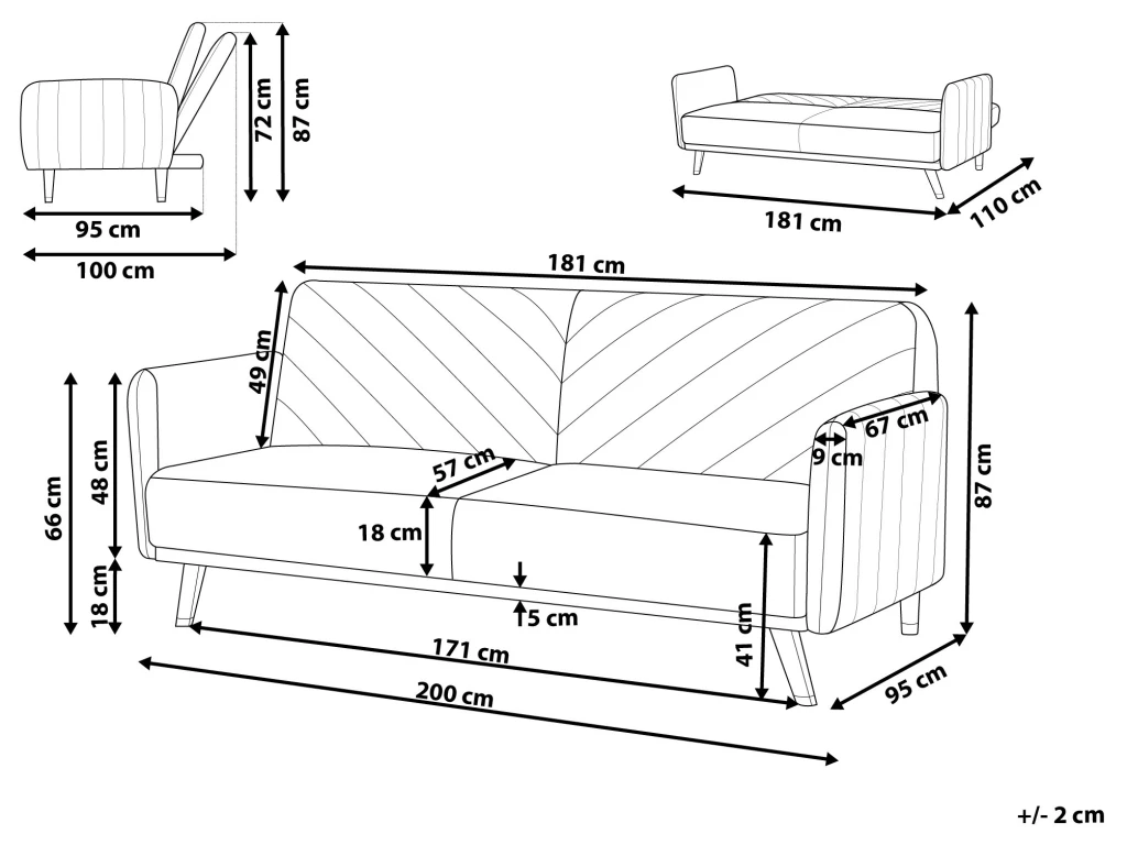 Canapé Convertible 3 Places En Velours Taupe SENJA 7 Canapé Convertible 3 Places En Velours Taupe SENJA – Image 7