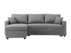 Canapé D'angle Convertible Grand Couchage + Coffre 3 Places Owens - Tissu Gris - L 228 X P 148 X H 86 Cm