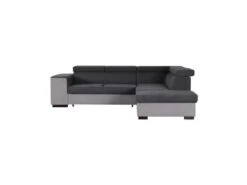 ARMSTRONG Canape Dangle Droit Convertible + Coffre 5 Places - Tissu Gris Clair Et Gris Fonce - L 271 X P 220 X H 77 Cm