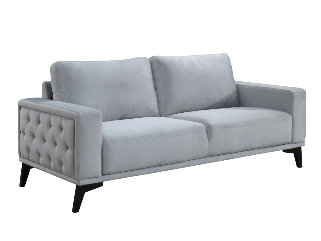 Canapé 3 Places En Velours Gris Clair AZILIS 2 Canapé 3 Places En Velours Gris Clair AZILIS – Image 2