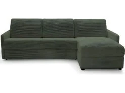 Canapé D'angle Réversible Convertible 3 Places En Velours Côtelé Vert - Ouverture Express - Couchage Quotidien - Sienne