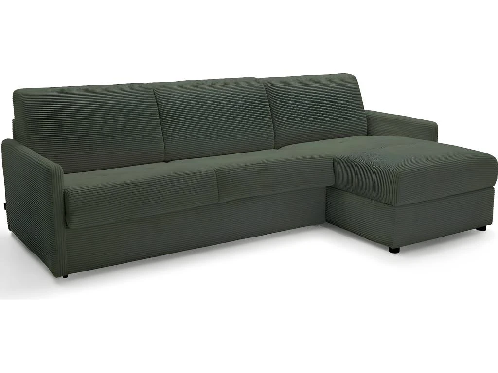Canapé D'angle Réversible Convertible 3 Places En Velours Côtelé Vert - Ouverture Express - Couchage Quotidien - Sienne 4 Canapé D'angle Réversible Convertible 3 Places En Velours Côtelé Vert - Ouverture Express - Couchage Quotidien - Sienne – Image 4