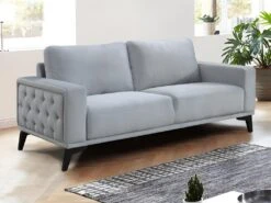 Canapé 3 Places En Velours Gris Clair AZILIS 7 Canapé 3 Places En Velours Gris Clair AZILIS -Deco.fr Soldes Boutique canape 12872825