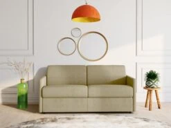 Canapé 4 Places Convertible Express En Tissu CALIFE - Crème - Couchage 160 Cm - Matelas 22 Cm