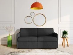 Canapé 4 Places Convertible Express En Tissu CALIFE - Gris - Couchage à Lattes Larges 160 Cm - Matelas 18 Cm