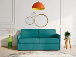 Canapé 4 Places Convertible Express En Tissu CALIFE - Turquoise - Couchage 160 Cm - Matelas 14 Cm