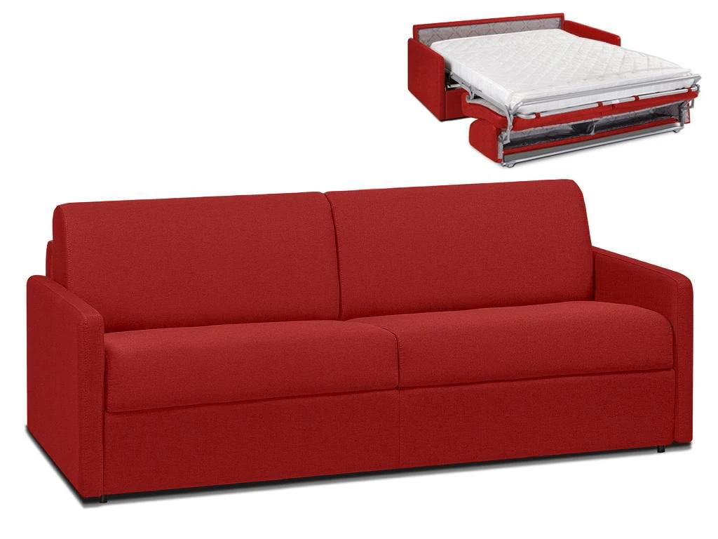 Canapé 4 Places Convertible Express En Tissu CALIFE - Rouge - Couchage 160 Cm - Matelas 18 Cm 2 Canapé 4 Places Convertible Express En Tissu CALIFE - Rouge - Couchage 160 Cm - Matelas 18 Cm – Image 2