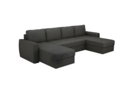 JAMES Canapé D'angle Panoramique Convertible 5 Places - Tissu Anthracite - L 298 X P 142 X H 85 Cm