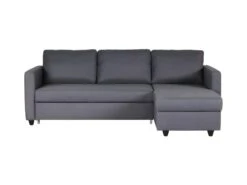 Canapé D'angle Convertible Réversible 3 Places - Tissu Gris - Contemporain - L 222 X P 150 X H 86 Cm - CATS