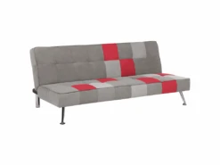 Canapé Convertible 3 Places En Velours Gris Et Rouge OLSKER -Deco.fr Soldes Boutique canape 13170719