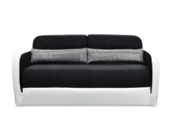 Canapé 2 Places Convertible Déplimousse En Tissu Et Simili VILO - Blanc Et Gris -Deco.fr Soldes Boutique canape 135504