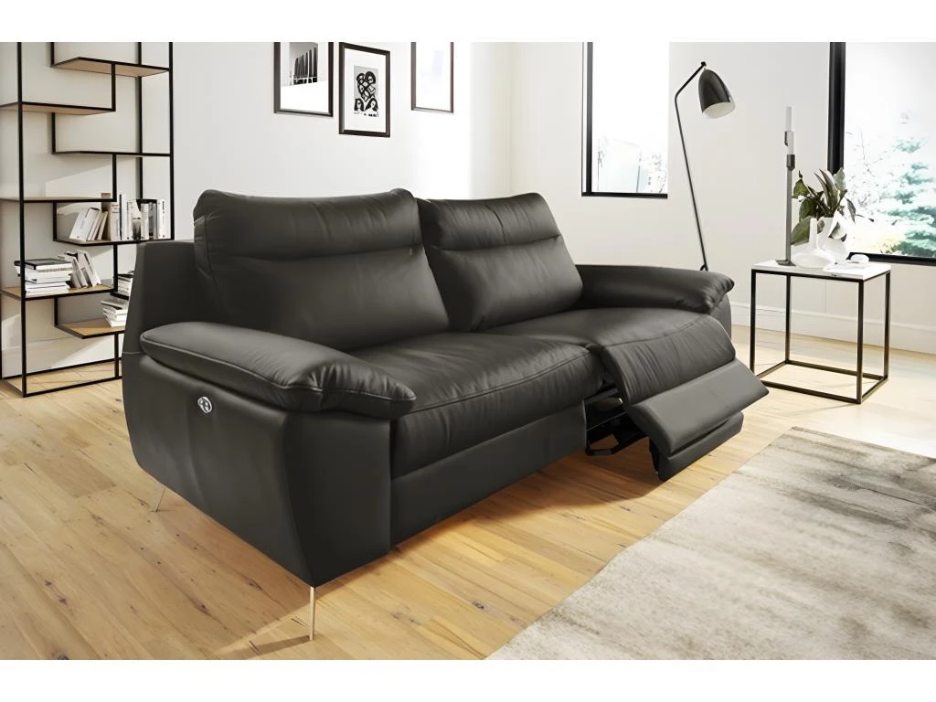 Canapé 3 Places Avec 2 Relax électriques En 100% Tout Cuir épais De Luxe Italien, PERINI, Anthracite 2 Canapé 3 Places Avec 2 Relax électriques En 100% Tout Cuir épais De Luxe Italien, PERINI, Anthracite – Image 2