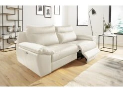 Canapé 3 Places Avec 2 Relax électriques En 100% Tout Cuir épais De Luxe Italien, PERINI, Blanc Cassé