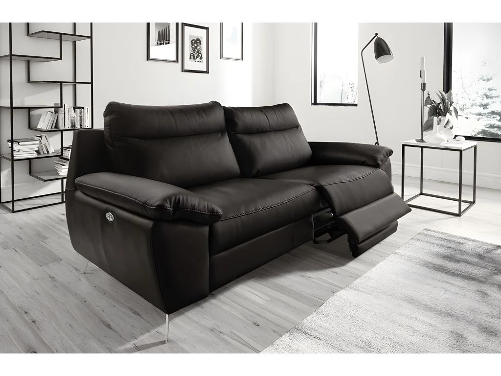 Canapé 2 Places Avec 2 Relax électriques En 100% Tout Cuir épais De Luxe Italien, PERINI, Noir 1 Canapé 2 Places Avec 2 Relax électriques En 100% Tout Cuir épais De Luxe Italien, PERINI, Noir