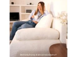 Canapé Convertible 3 Places Avec Coffre De Rangement En Tissu Bouclette écru - Laria -Deco.fr Soldes Boutique canape 13610901