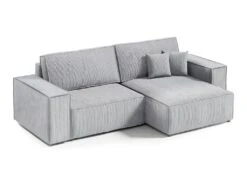 Canapé D'angle Réversible Et Convertible 3 Places Avec Coffre Isaac Mini Velours Côtelé Gris Clair