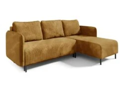 Canapé D'angle Réversible Et Convertible 3 Places Avec Coffre Robin Velours Côtelé Jaune