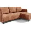 Canapé D'angle Réversible Et Convertible 3 Places Avec Coffre Robin Velours Côtelé Orange Brique