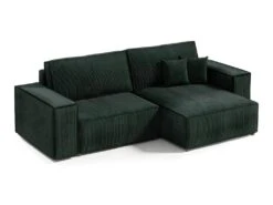 Canapé D'angle Réversible Et Convertible 3 Places Avec Coffre Isaac Mini Velours Côtelé Vert Sapin