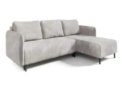 Canapé D'angle Réversible Et Convertible 3 Places Avec Coffre Robin Velours Côtelé Blanc Cassé