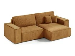 Canapé D'angle Réversible Et Convertible 3 Places Avec Coffre Isaac Mini Velours Côtelé Jaune