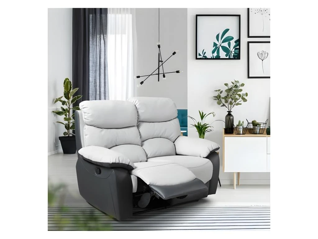 Canapé 2 Places Relax Manuel - Simili Gris Clair Et Gris Foncé - SOBRAL 2 Canapé 2 Places Relax Manuel - Simili Gris Clair Et Gris Foncé - SOBRAL – Image 2