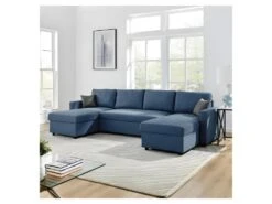 Canapé D'angle Convertible Panoramique + 2 Coffres De Rangement - Bleu -OWENS -Deco.fr Soldes Boutique canape 13952323