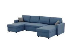 Canapé D'angle Convertible Panoramique + 2 Coffres De Rangement - Bleu -OWENS -Deco.fr Soldes Boutique canape 13952325