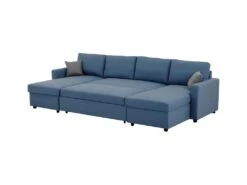 Canapé D'angle Convertible Panoramique + 2 Coffres De Rangement - Bleu -OWENS -Deco.fr Soldes Boutique canape 13952329