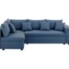 Canapé D'angle Gauche Convertible + Coffre De Rangement + 4 Coussins - Tissu Bleu - OWENS -Deco.fr Soldes Boutique canape 13952331