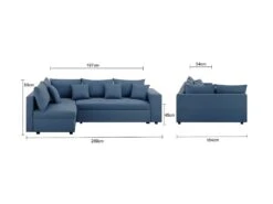 Canapé D'angle Gauche Convertible + Coffre De Rangement + 4 Coussins - Tissu Bleu - OWENS -Deco.fr Soldes Boutique canape 13952335