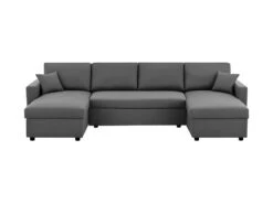 Canapé D'angle Convertible Panoramique + 2 Coffres De Rangement + 2 Coussins - Tissu Gris - L 300 X P 148 X H 83 Cm - OWENS